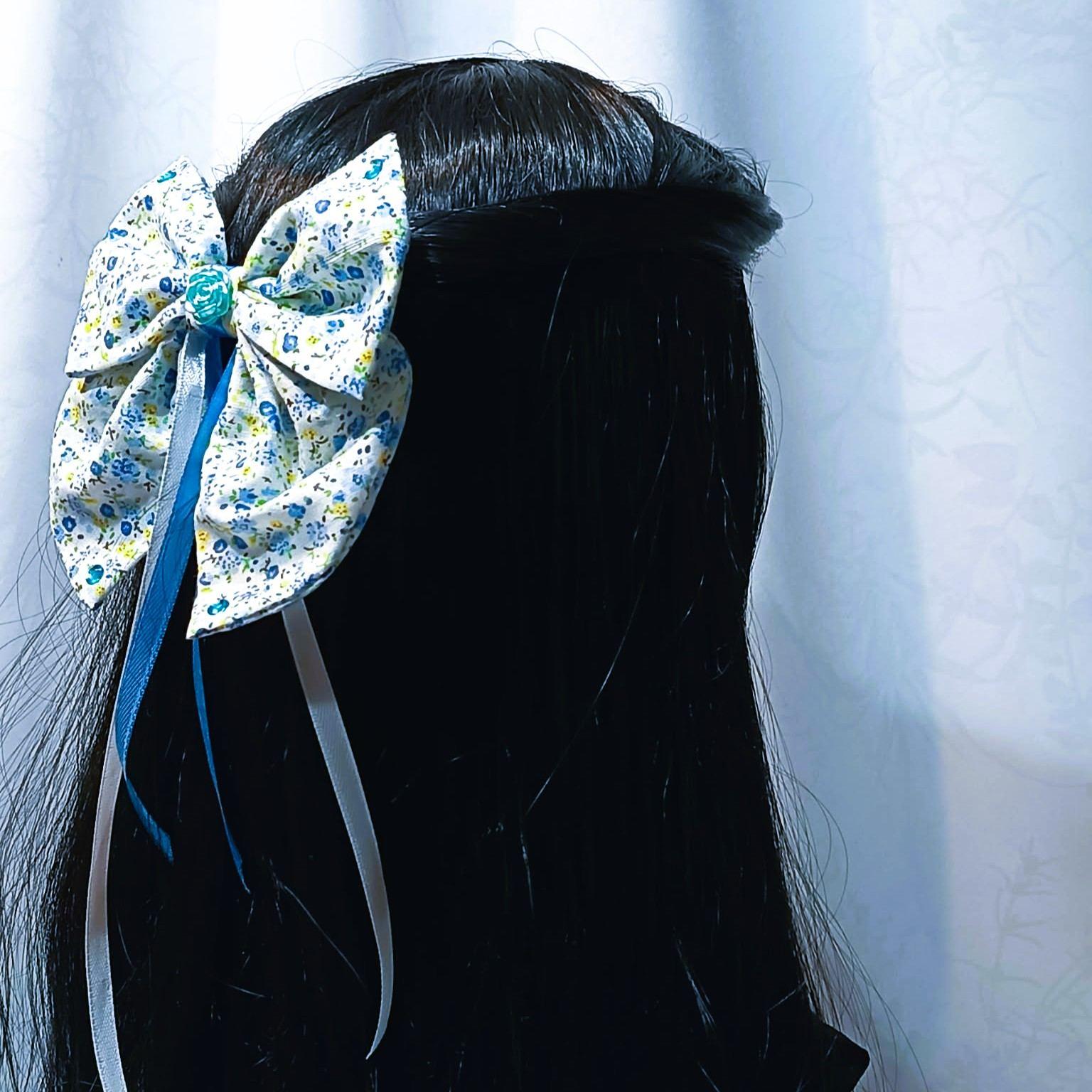 Kokarda do włosów " Niebieska Łączka" / "Blue Meadow" Hair Bow K-4 3