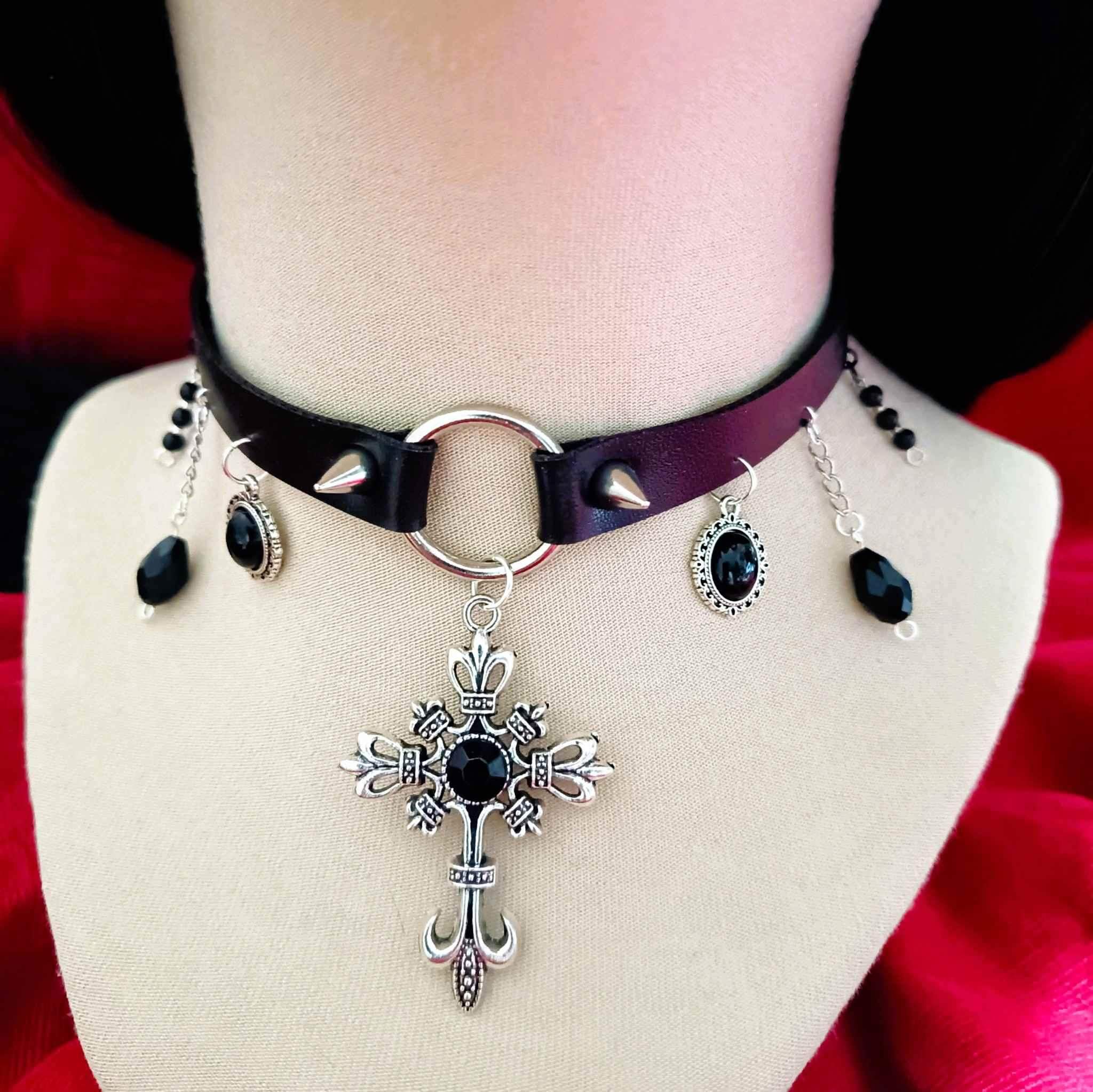 Choker w stylu gotyckim z dużym krzyżem #0027 4
