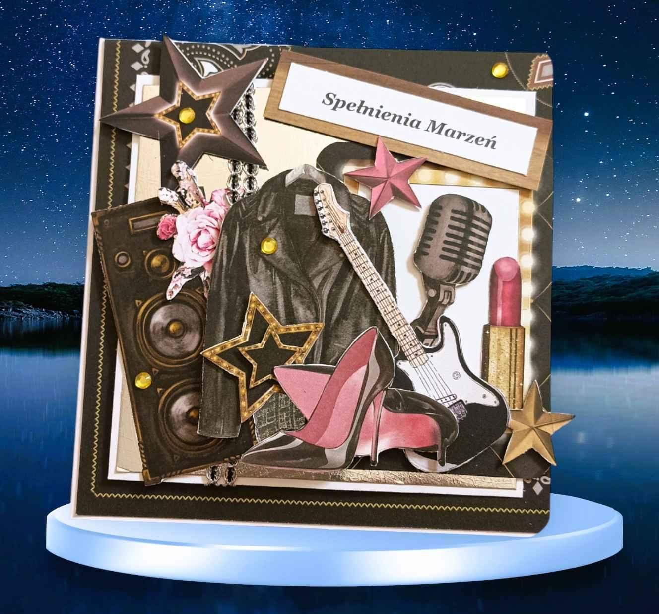 Ręcznie robiona kartka w rockowym stylu z pudełkiem prezentowym 2