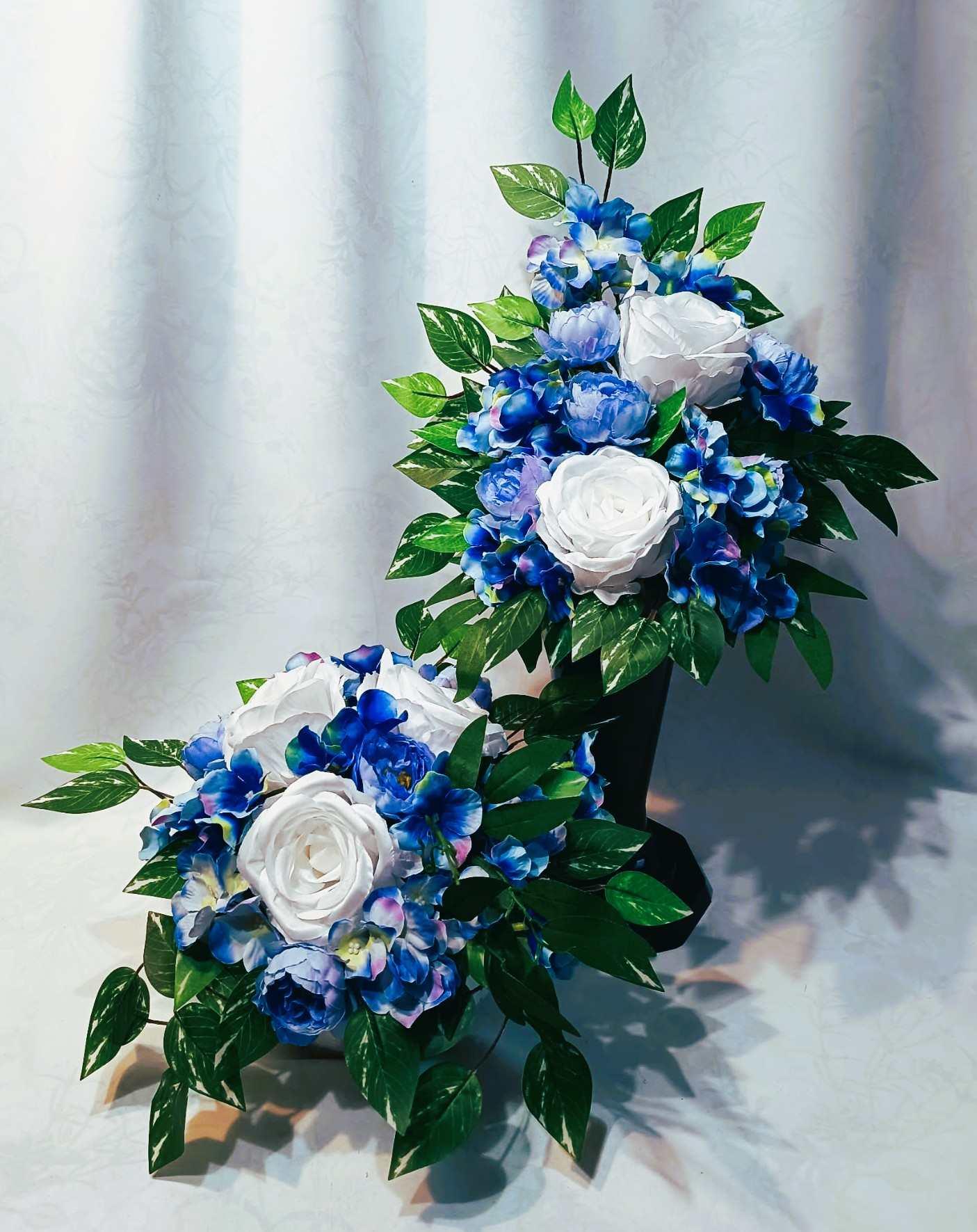 Komplet nagrobny Błękit z Bielą / "Blue and White Gravestone Set #KNG027 3