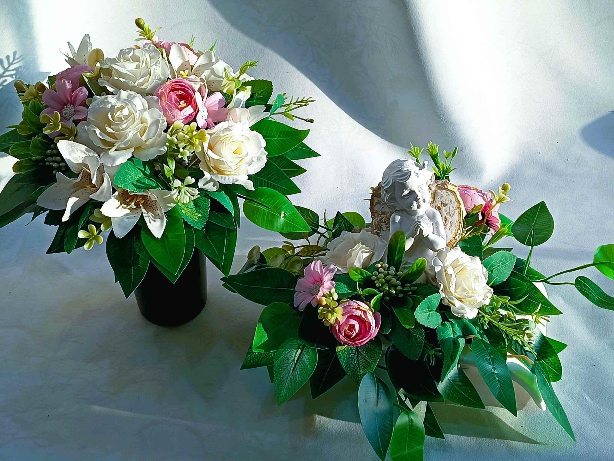 Mały komplet nagrobny z aniołkiem / Small grave ornament set with a little angel #KNG021 0