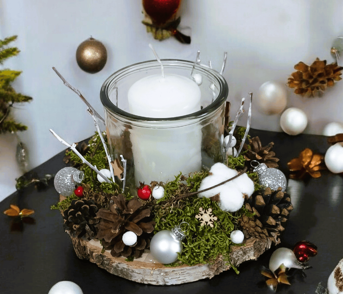 Świeca w szkle na plastrze brzozy. 0