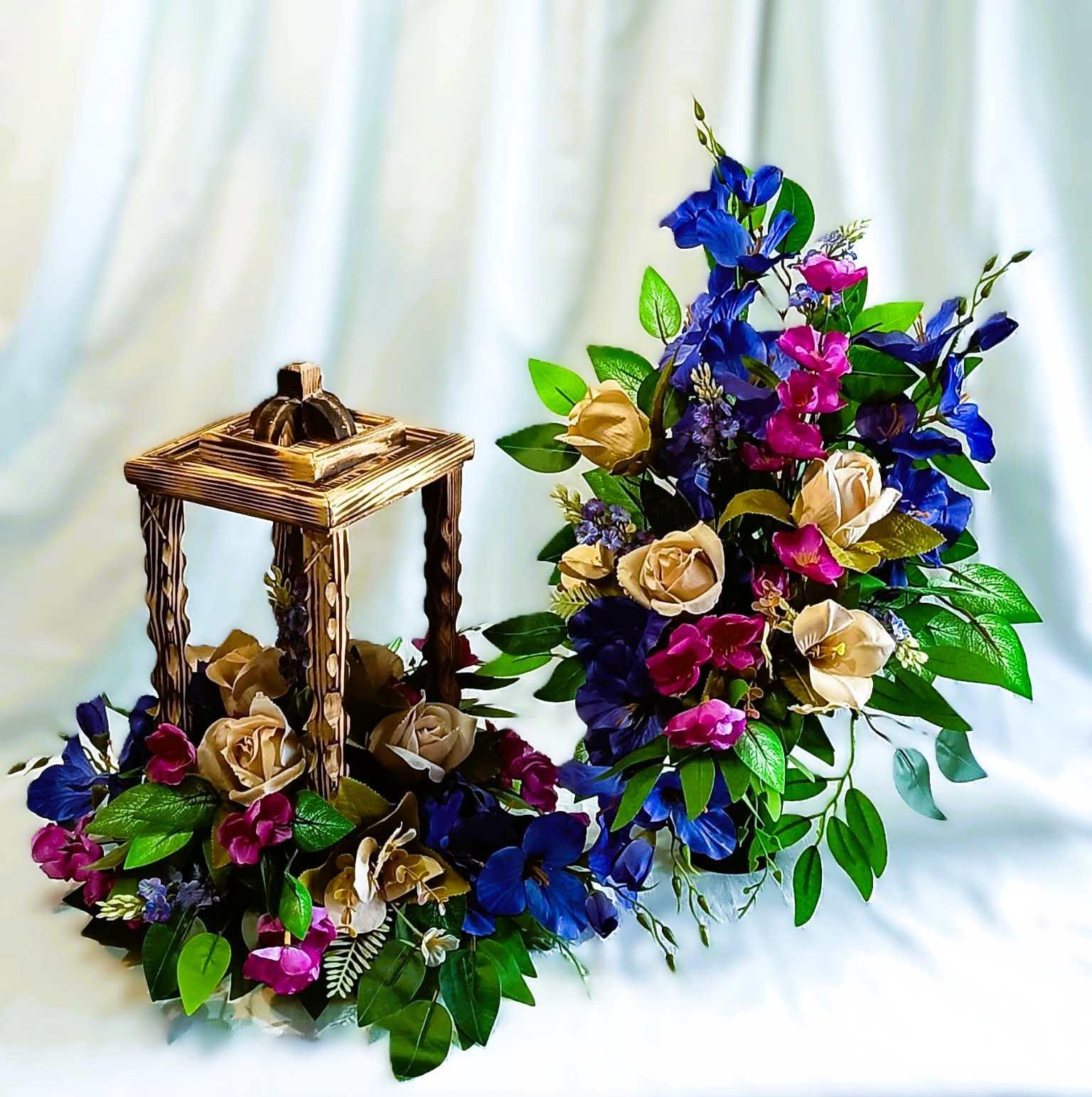 Komplet nagrobny wielobarwny z latarnią / Multicoloured grave ornament set with a lantern #KNG014 2
