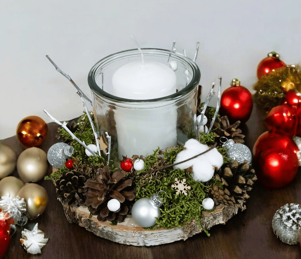 Świeca w szkle na plastrze brzozy. 1