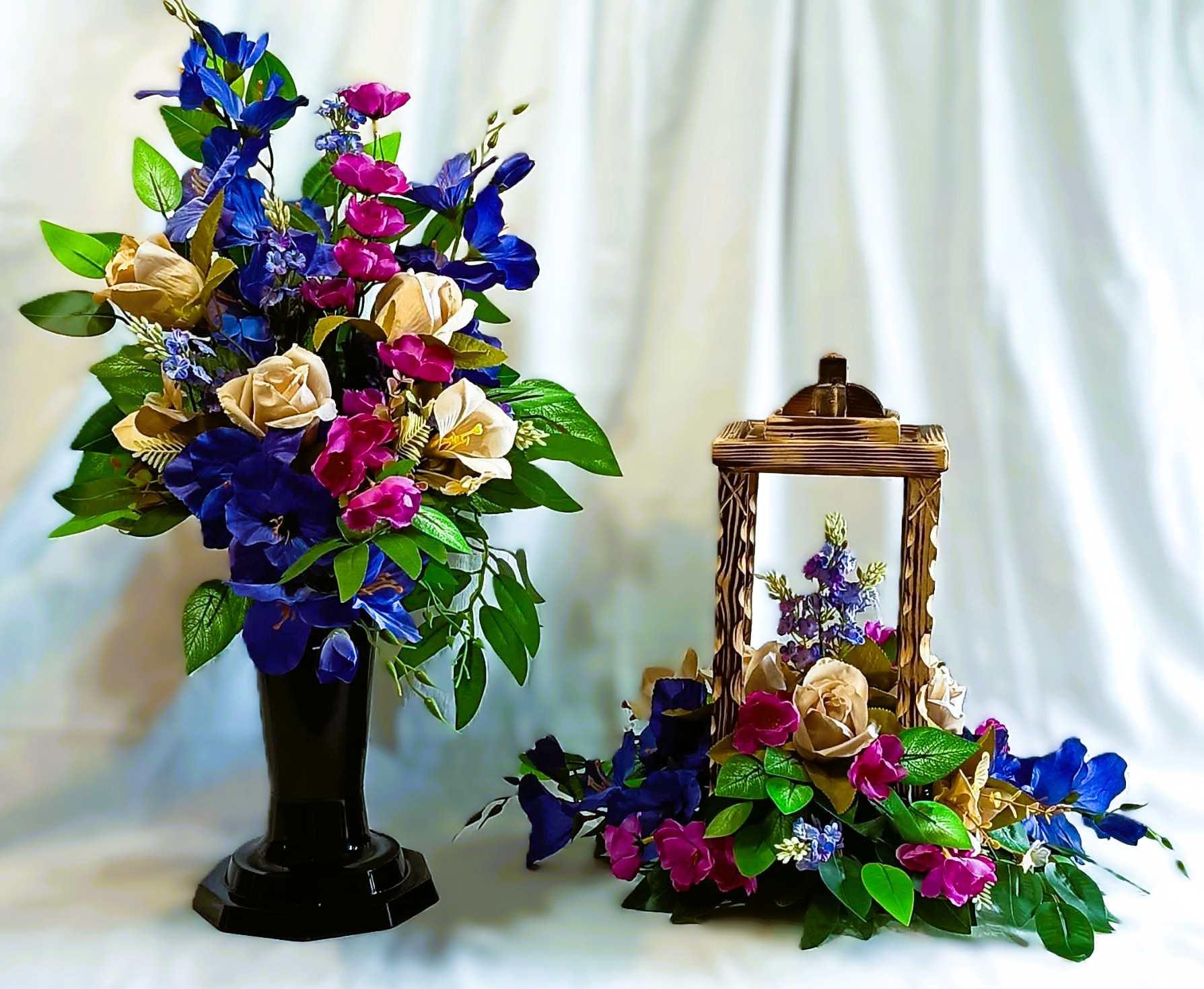 Komplet nagrobny wielobarwny z latarnią / Multicoloured grave ornament set with a lantern #KNG014 0
