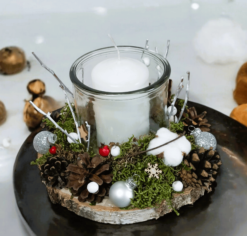 Świeca w szkle na plastrze brzozy. 2