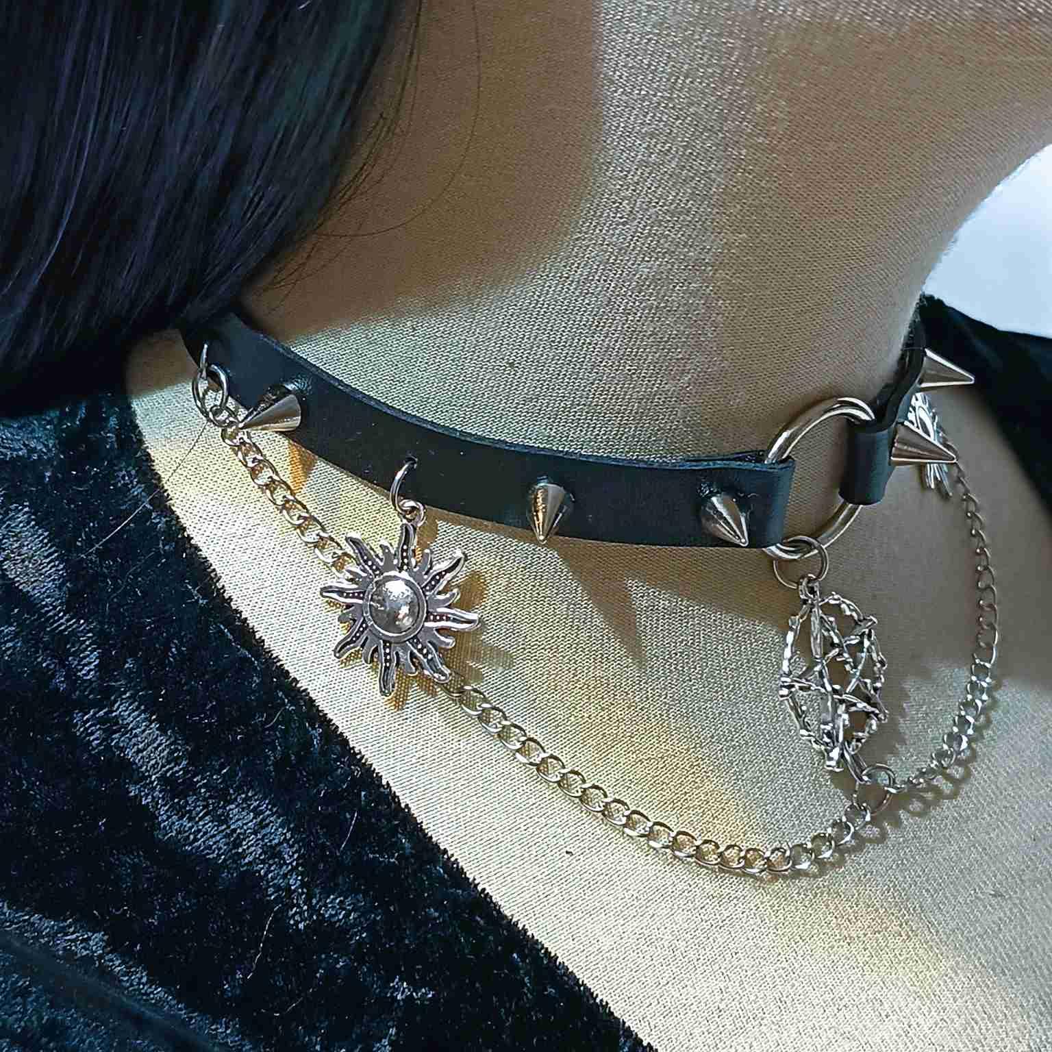 Gotycki choker z pentagramem / Gothic pentagram choker #0031 4