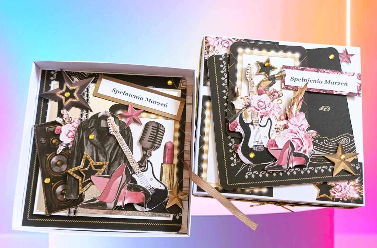 Ręcznie robiona kartka w rockowym stylu z pudełkiem prezentowym 3