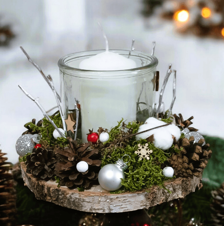 Świeca w szkle na plastrze brzozy. 3