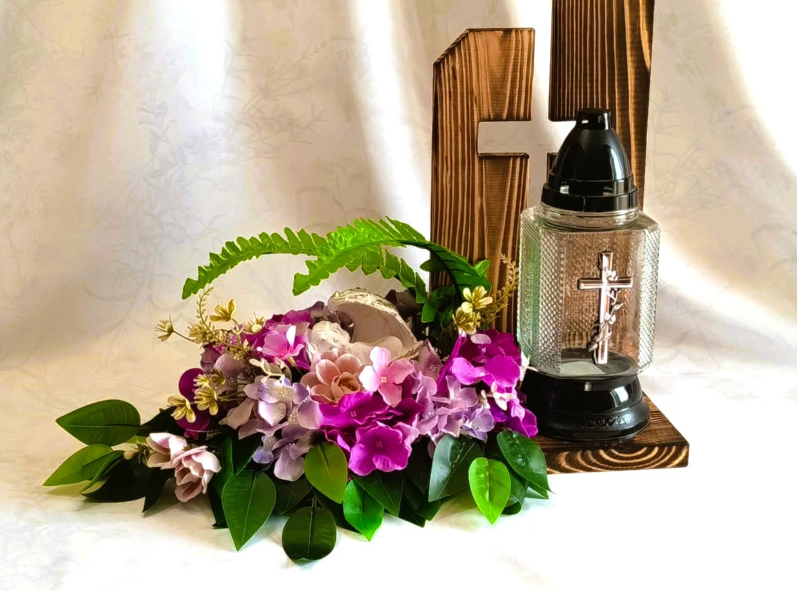 Dekoracja kwiatowa z aniołkiem / Floral decoration with a small angel #KNG017 3