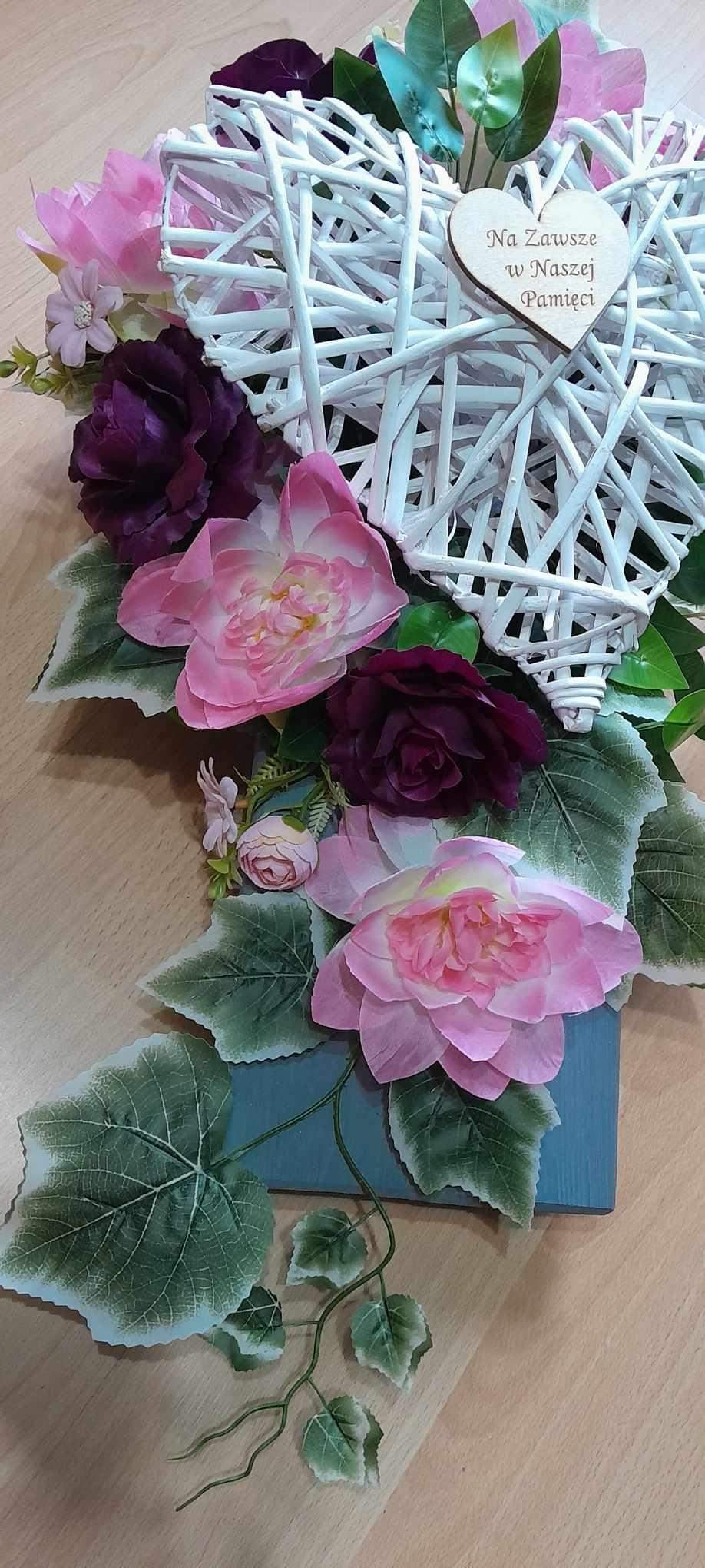 Dekoracja nagrobna z wiklinowym sercem. #KNG001 4