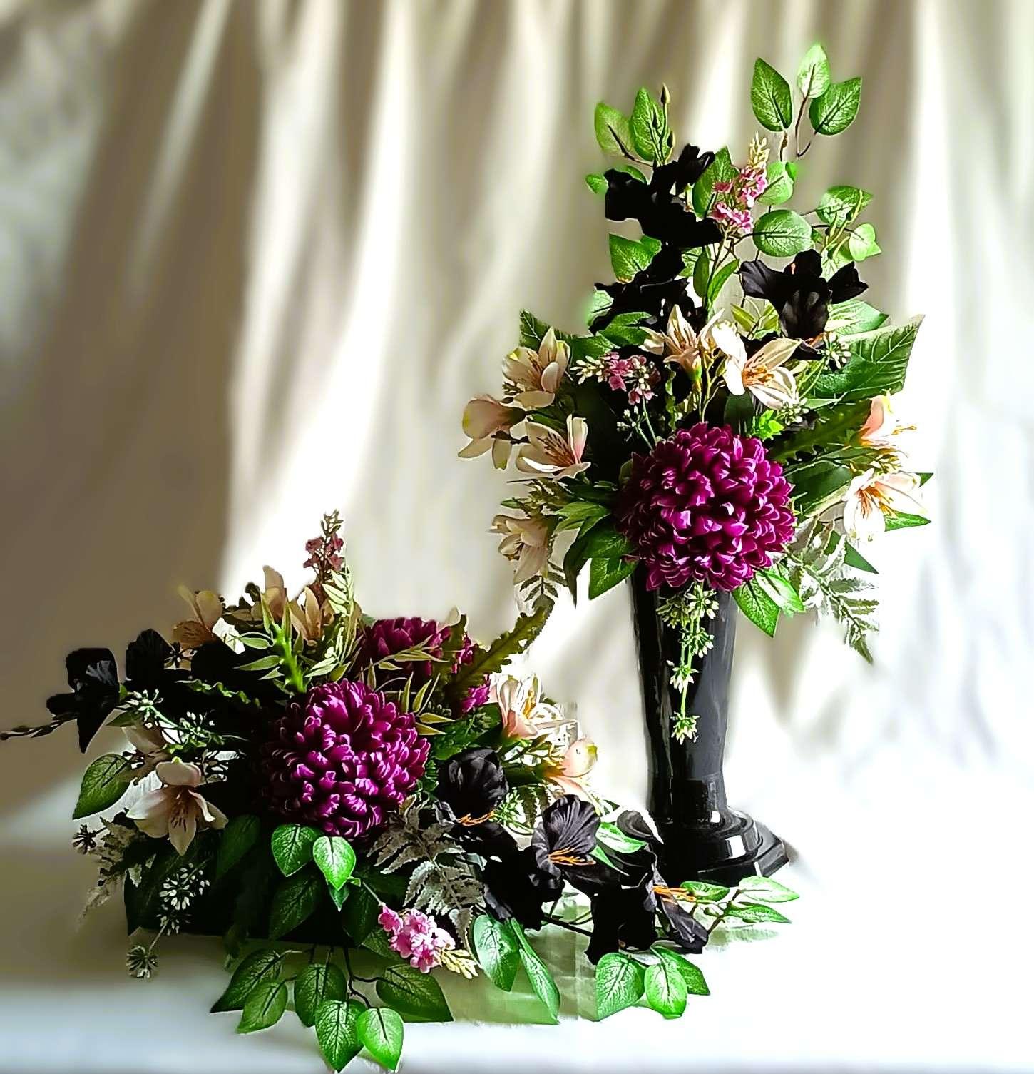 Komplet nagrobny Purpurowa Chryzantema / "Purple Chrysanthemum" Grave Ornament Set #KNG008 0