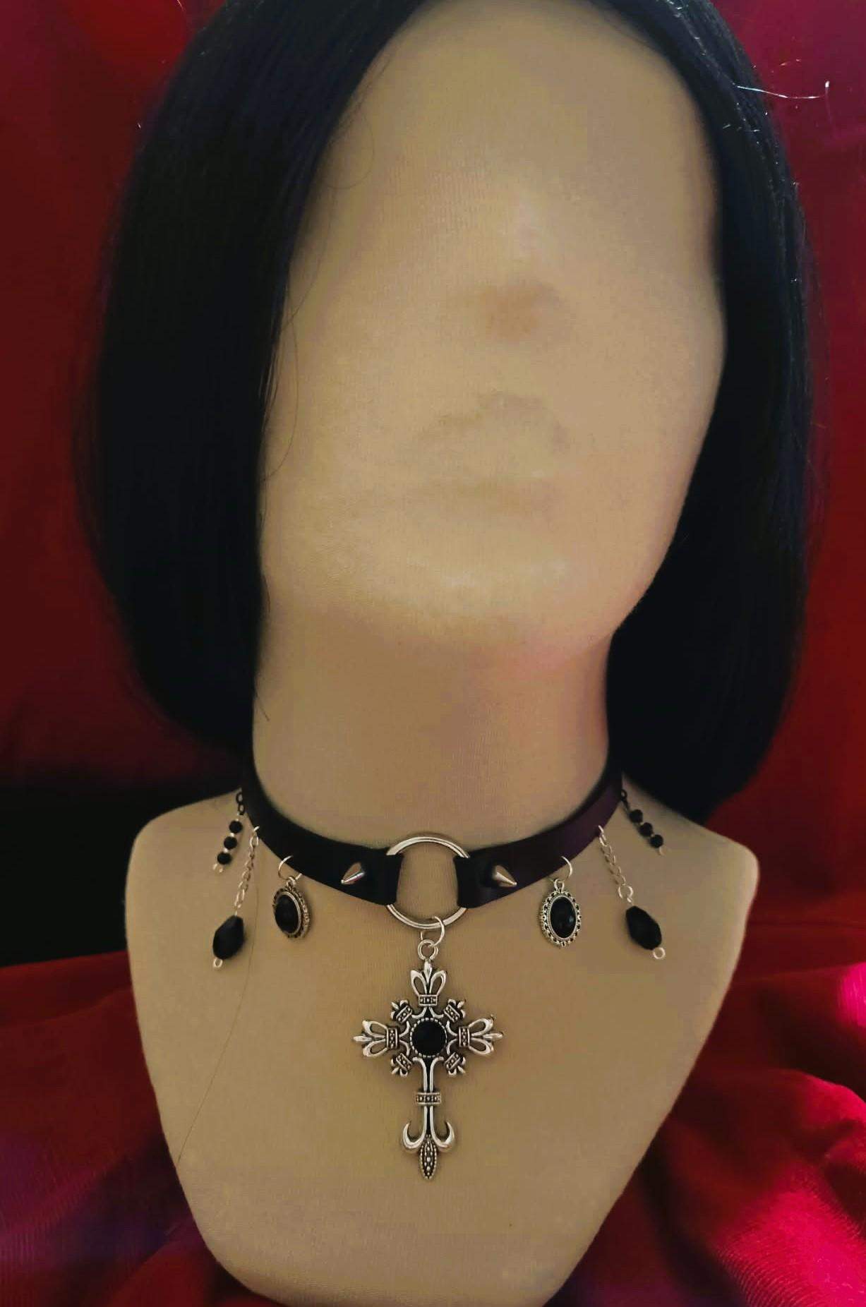 Choker w stylu gotyckim z dużym krzyżem #0027 2