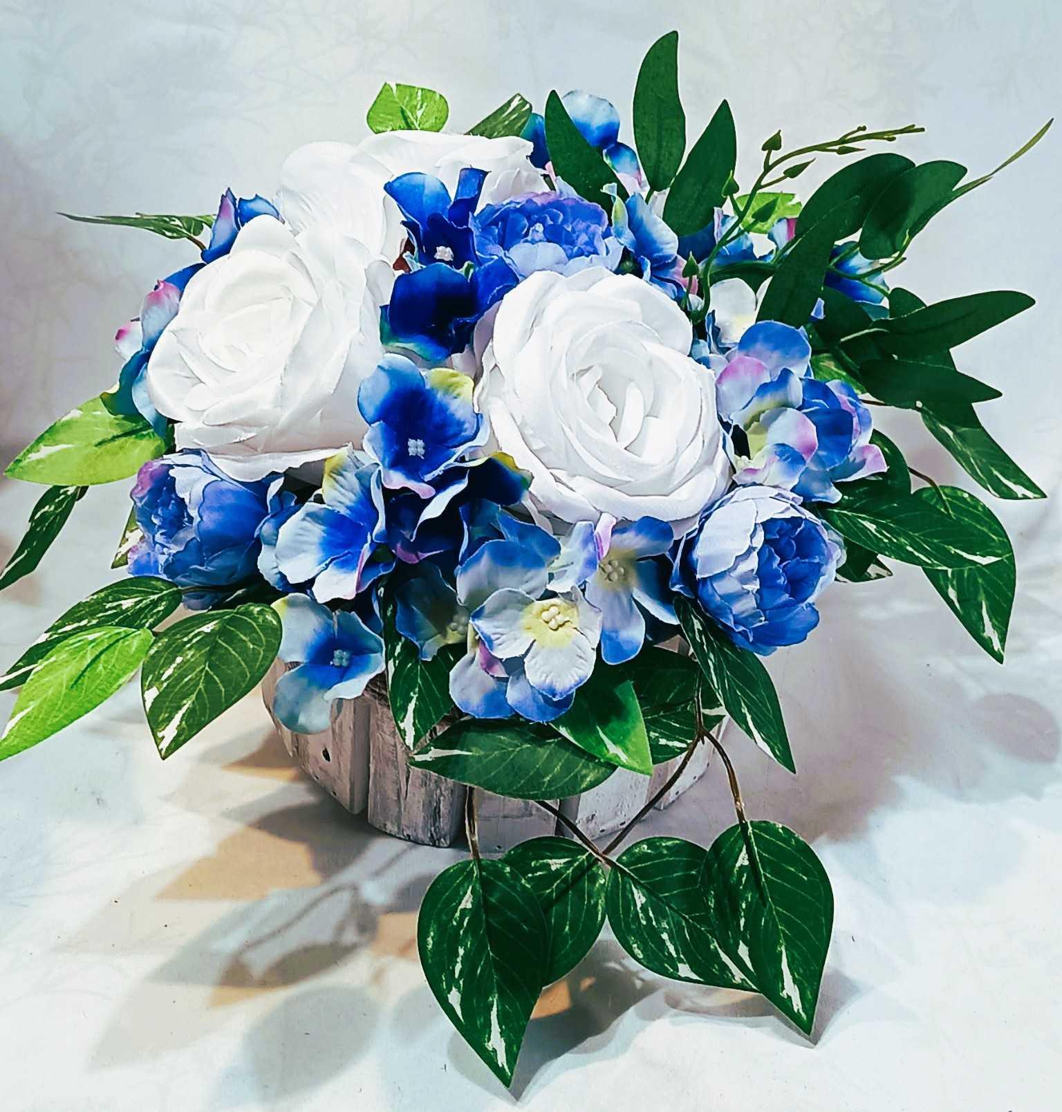 Komplet nagrobny Błękit z Bielą / "Blue and White Gravestone Set #KNG027 4