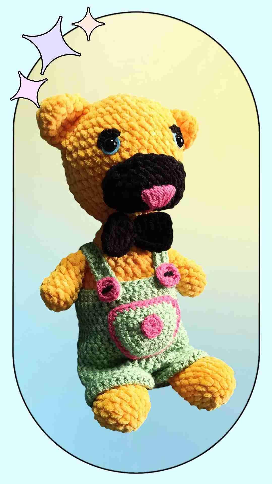 Ręcznie robiony miś w ogrodniczkach 5