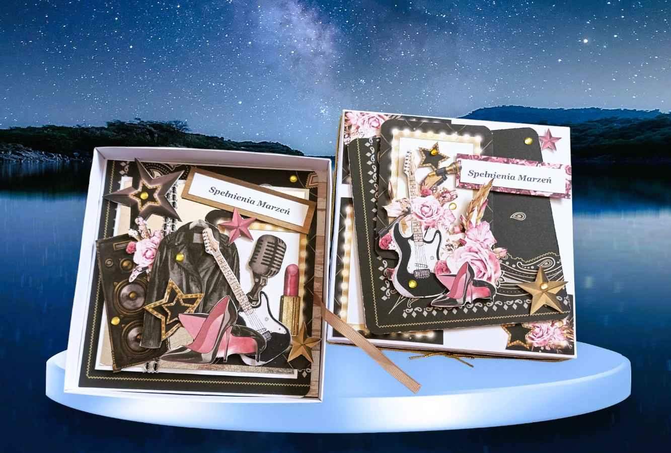 Ręcznie robiona kartka w rockowym stylu z pudełkiem prezentowym 1