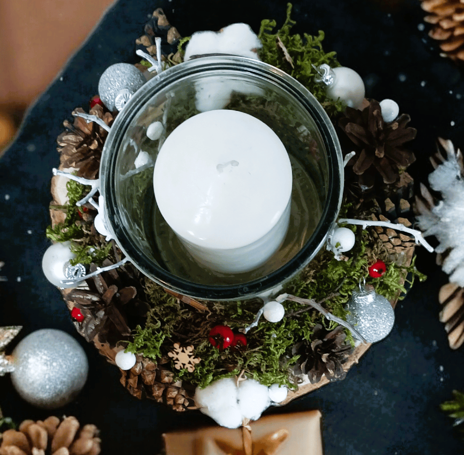 Świeca w szkle na plastrze brzozy. 4