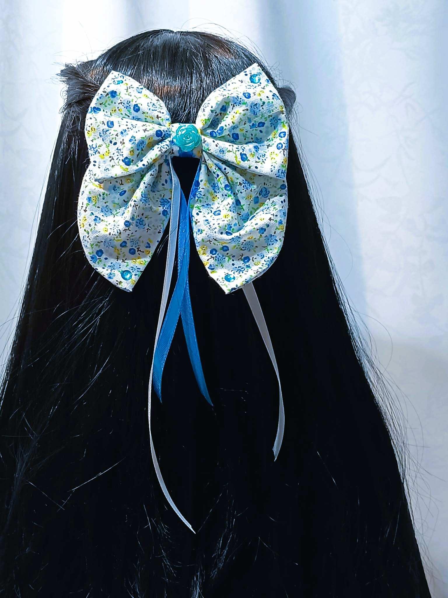Kokarda do włosów " Niebieska Łączka" / "Blue Meadow" Hair Bow K-4 1