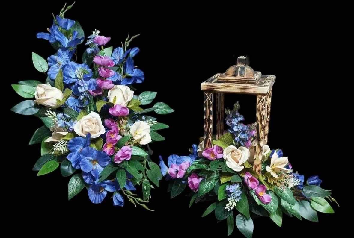 Komplet nagrobny wielobarwny z latarnią / Multicoloured grave ornament set with a lantern #KNG005 4
