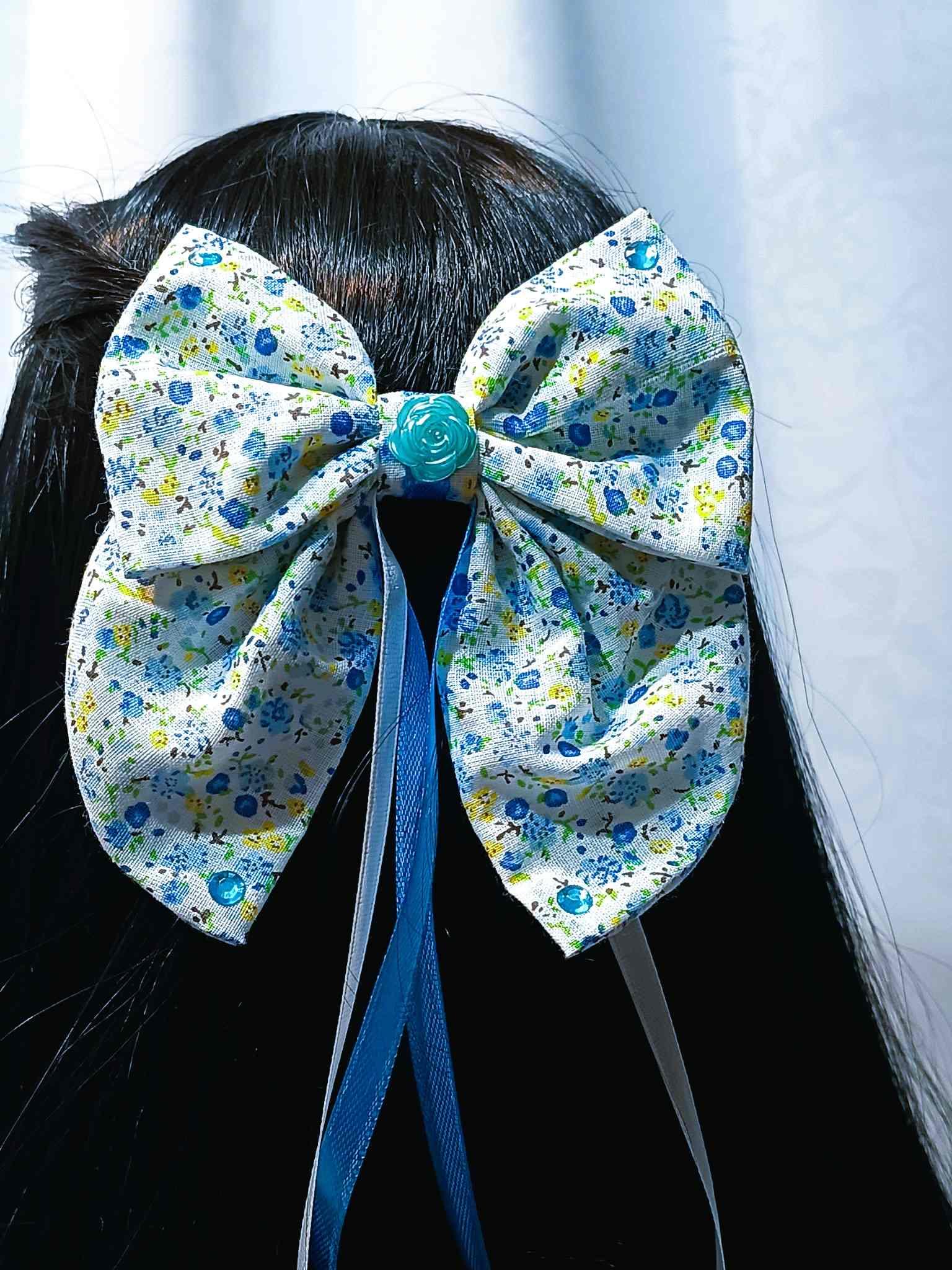 Kokarda do włosów " Niebieska Łączka" / "Blue Meadow" Hair Bow K-4 0