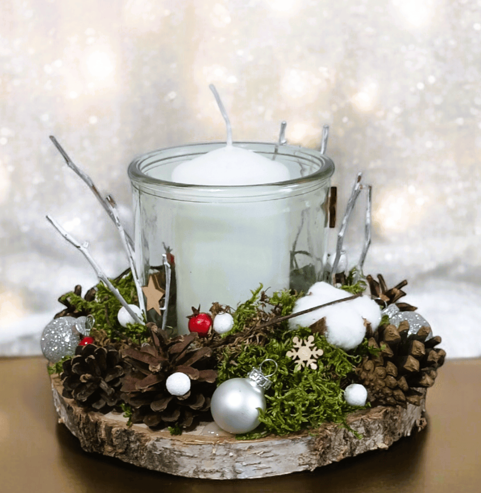 Świeca w szkle na plastrze brzozy. 5