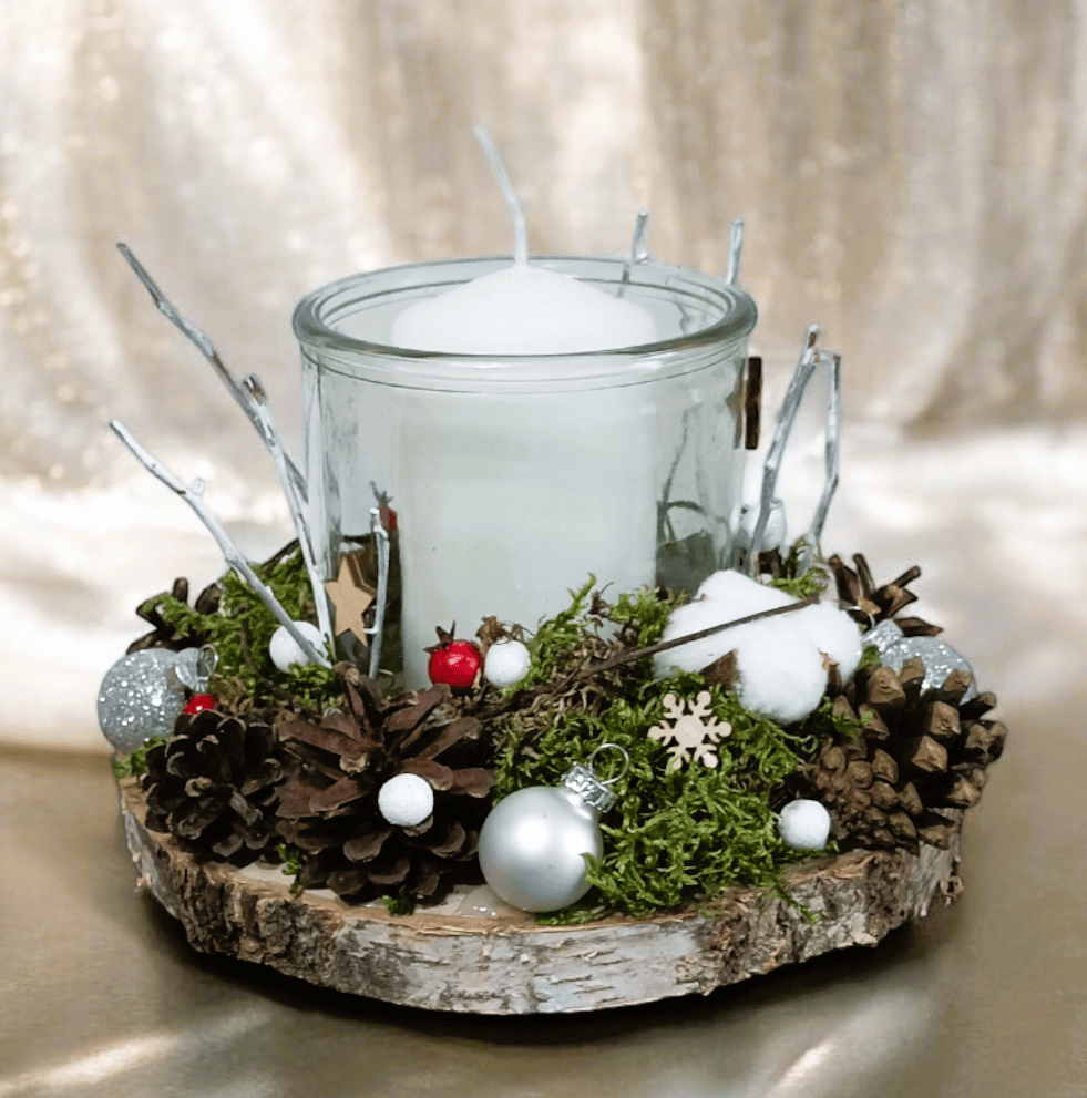 Świeca w szkle na plastrze brzozy. 6