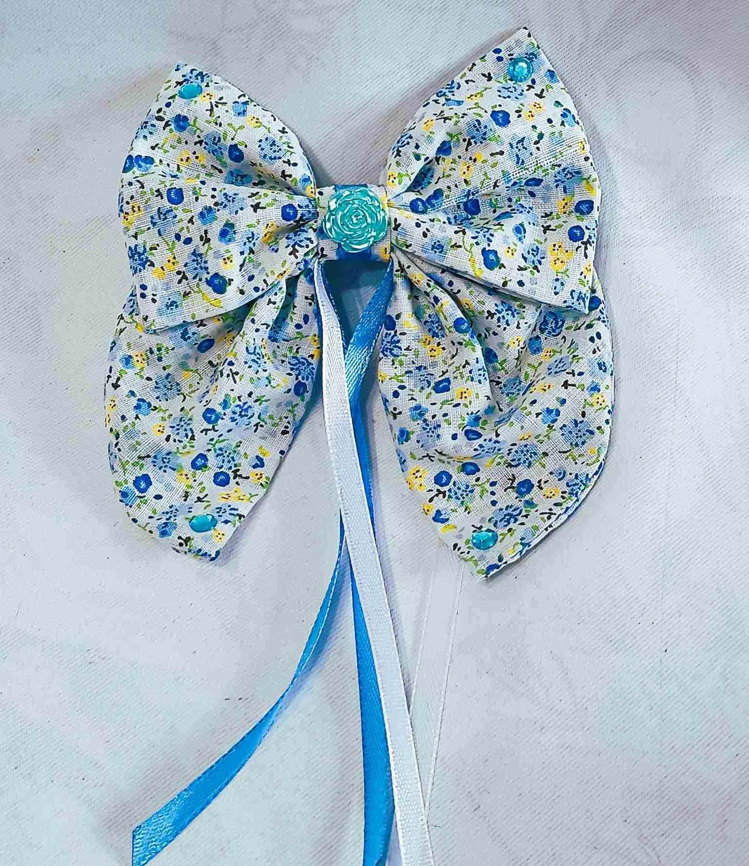 Kokarda do włosów " Niebieska Łączka" / "Blue Meadow" Hair Bow K-4 2