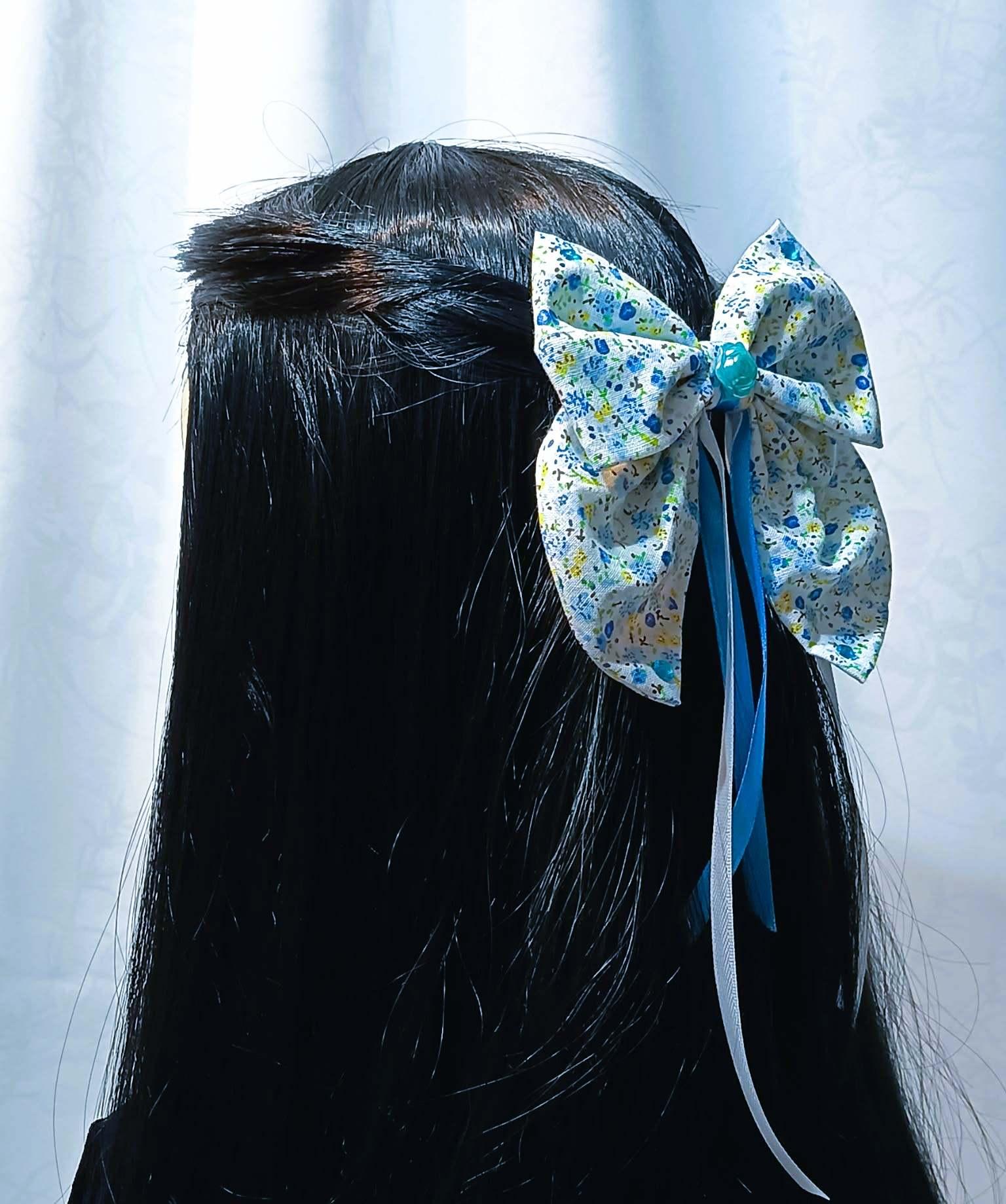 Kokarda do włosów " Niebieska Łączka" / "Blue Meadow" Hair Bow K-4 5
