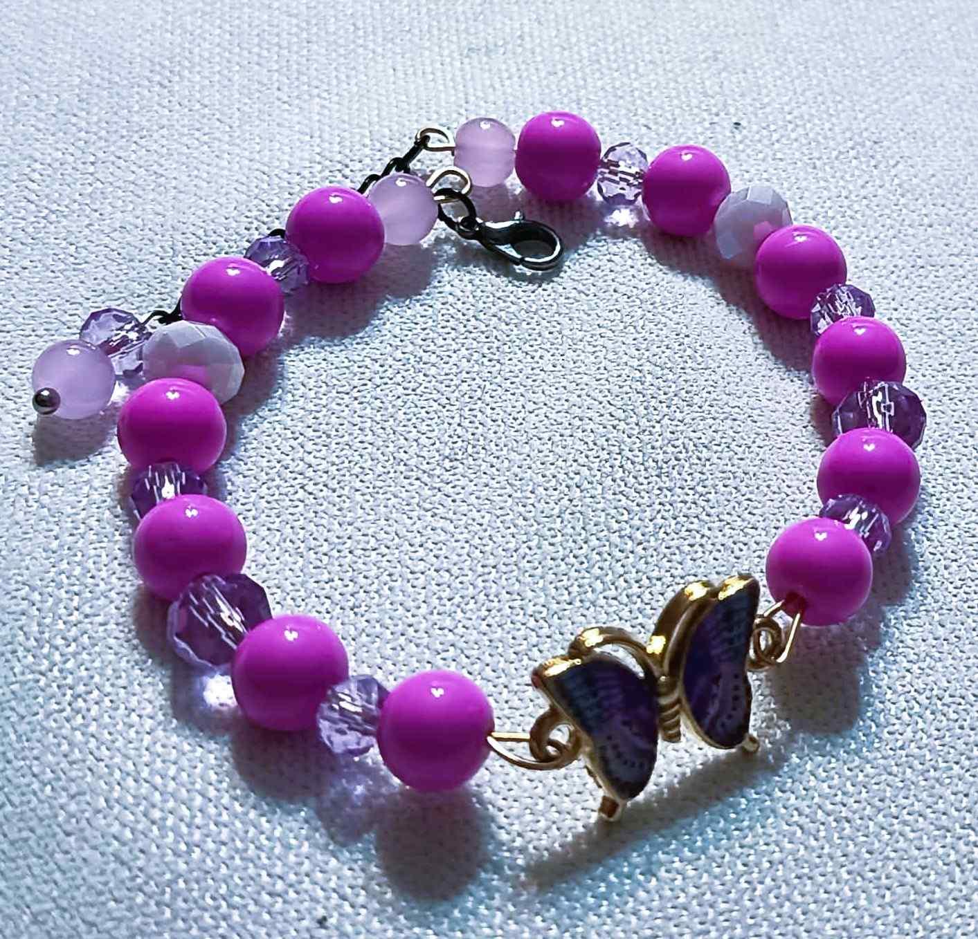 Bransoletka Liliowy Motyl / Lilac Butterfly Bracelet BRH#038 1