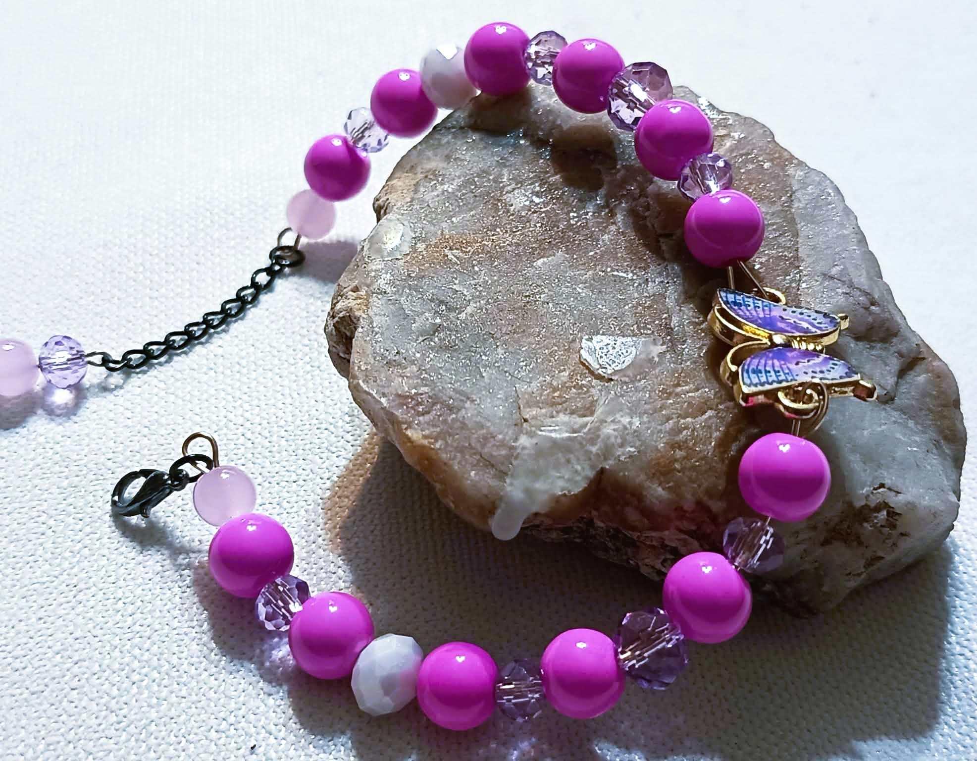 Bransoletka Liliowy Motyl / Lilac Butterfly Bracelet BRH#038 2