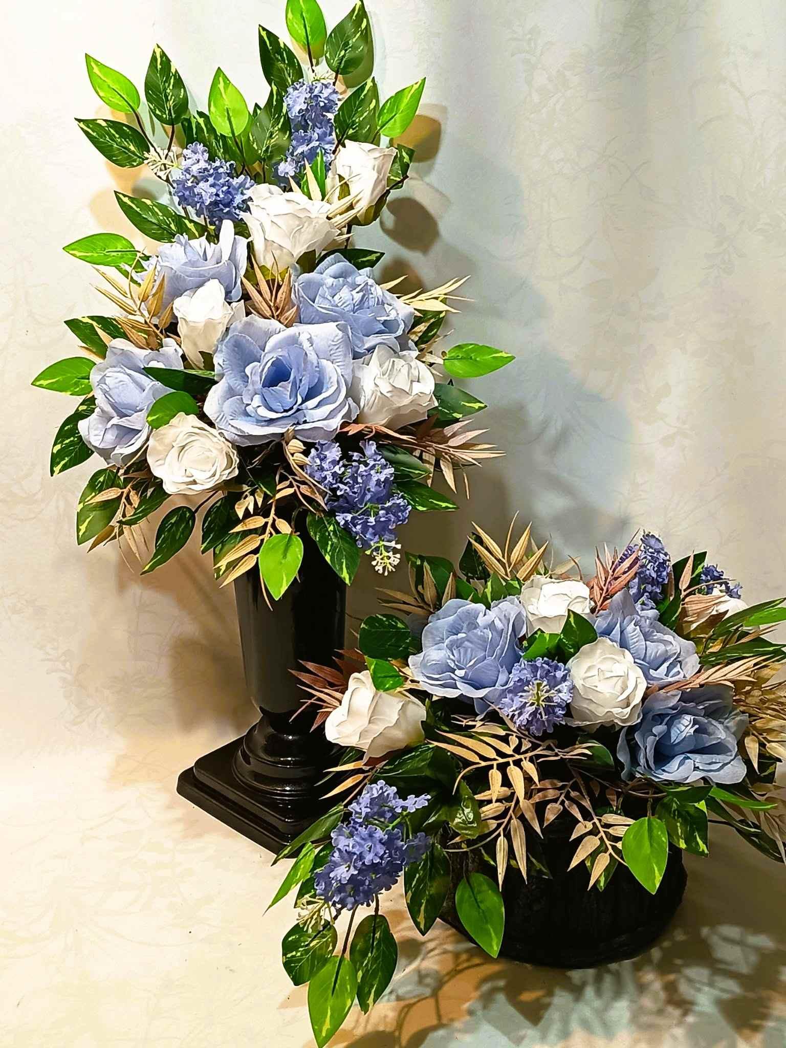 Komplet nagrobny Niebieski z Bielą / "Blue and White Gravestone Set #KNG037 0