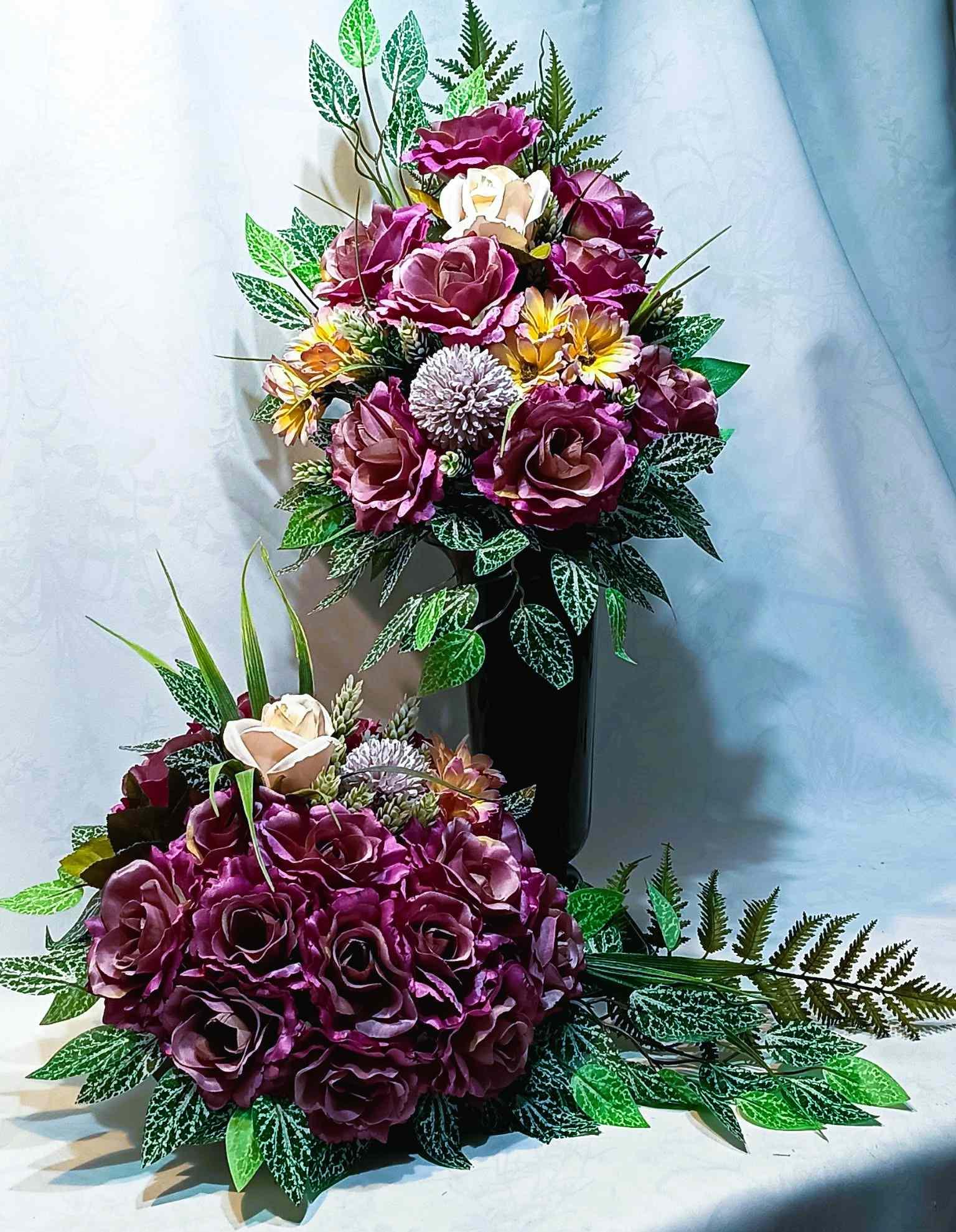 Różany komplet nagrobny / Rose-themed grave arrangement #KNG032 3