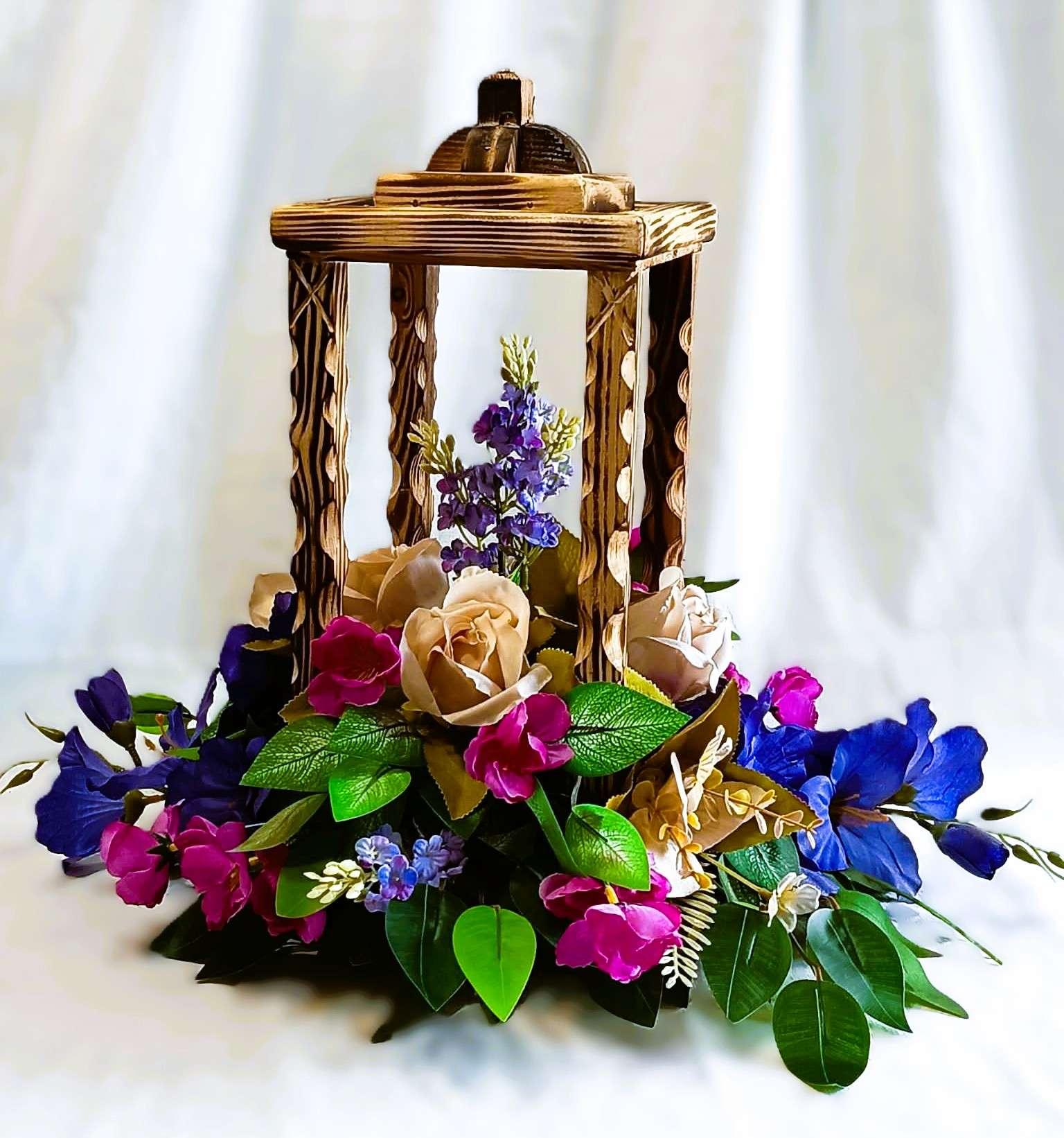 Komplet nagrobny wielobarwny z latarnią / Multicoloured grave ornament set with a lantern #KNG014 1