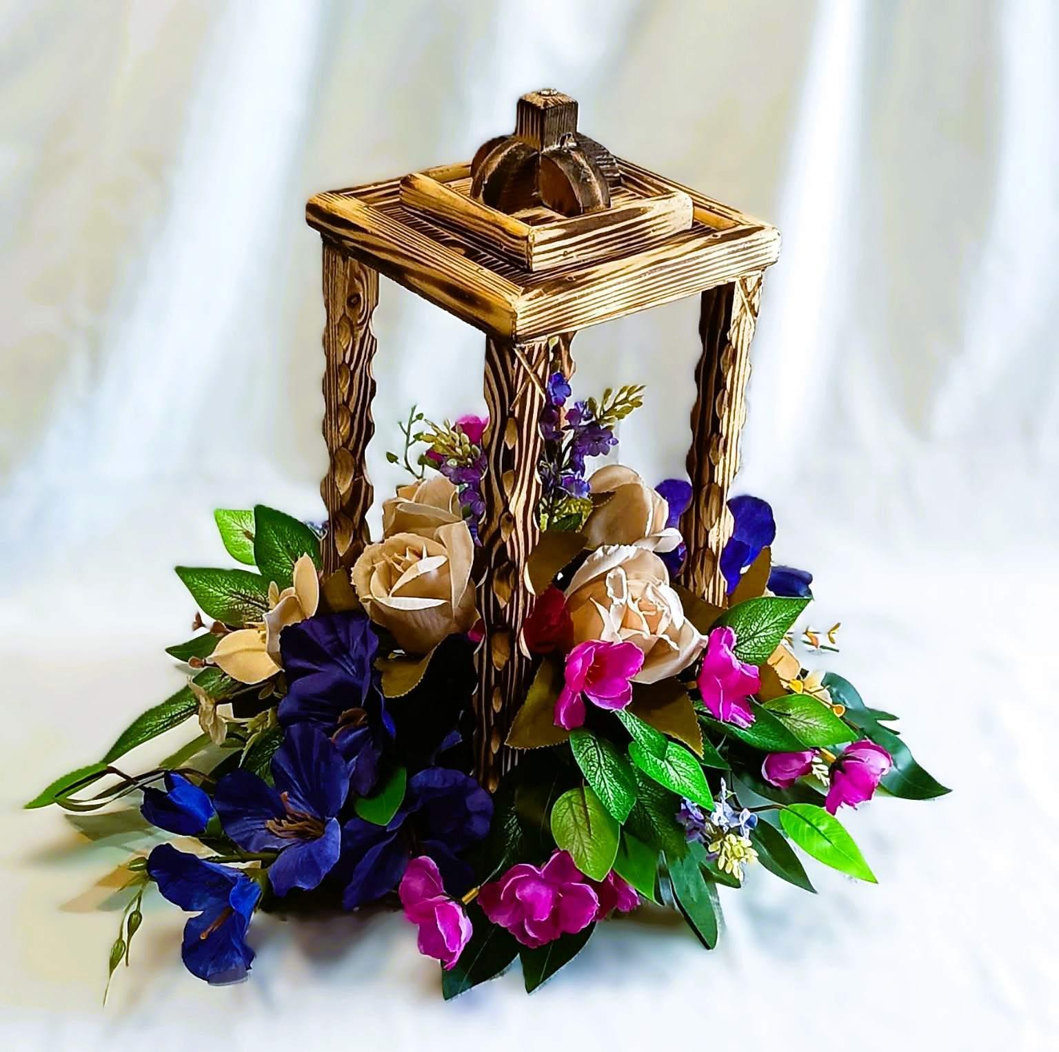 Komplet nagrobny wielobarwny z latarnią / Multicoloured grave ornament set with a lantern #KNG014 4