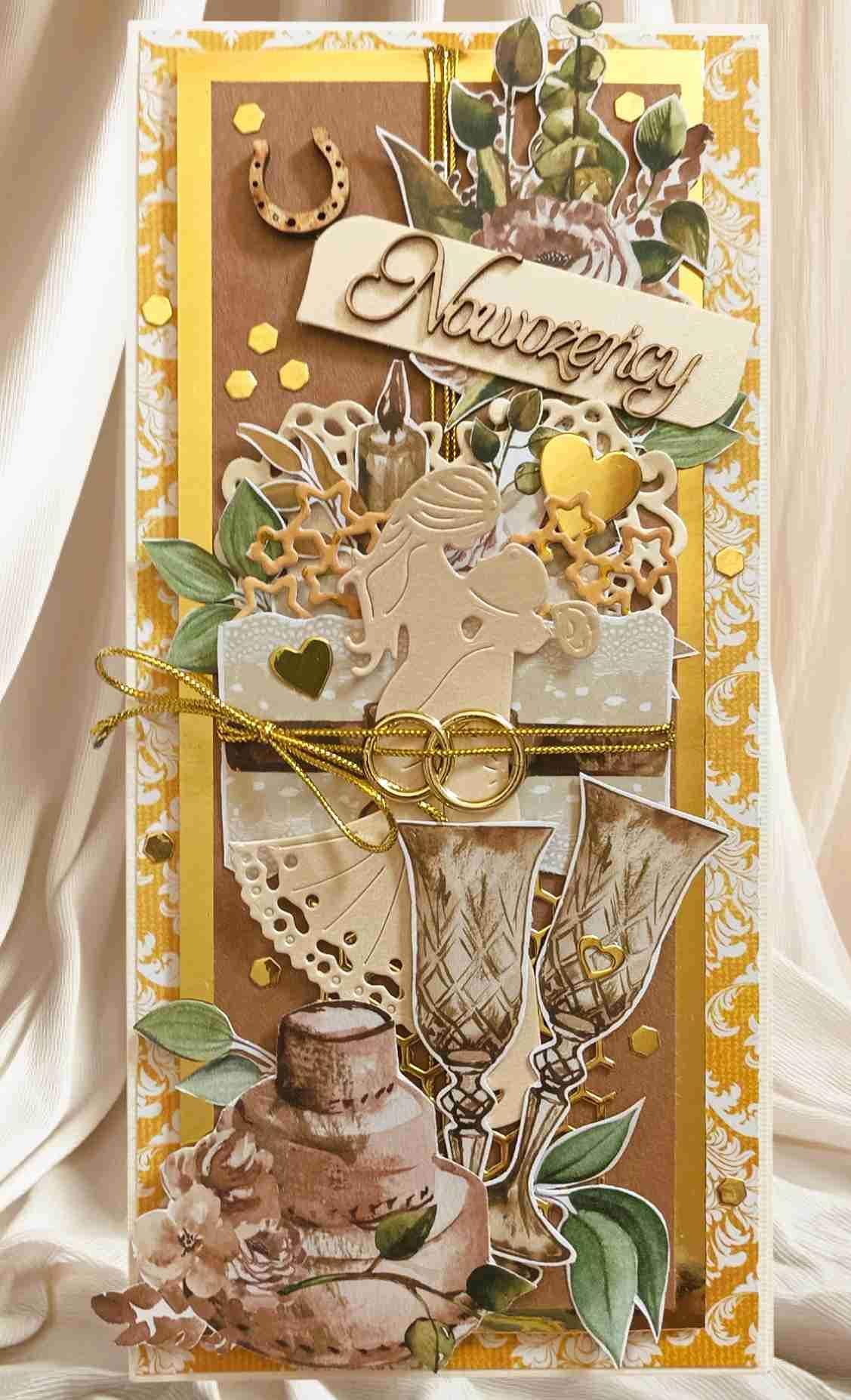 Ręcznie robiona kartka ślubna „Nowożeńcy” 0