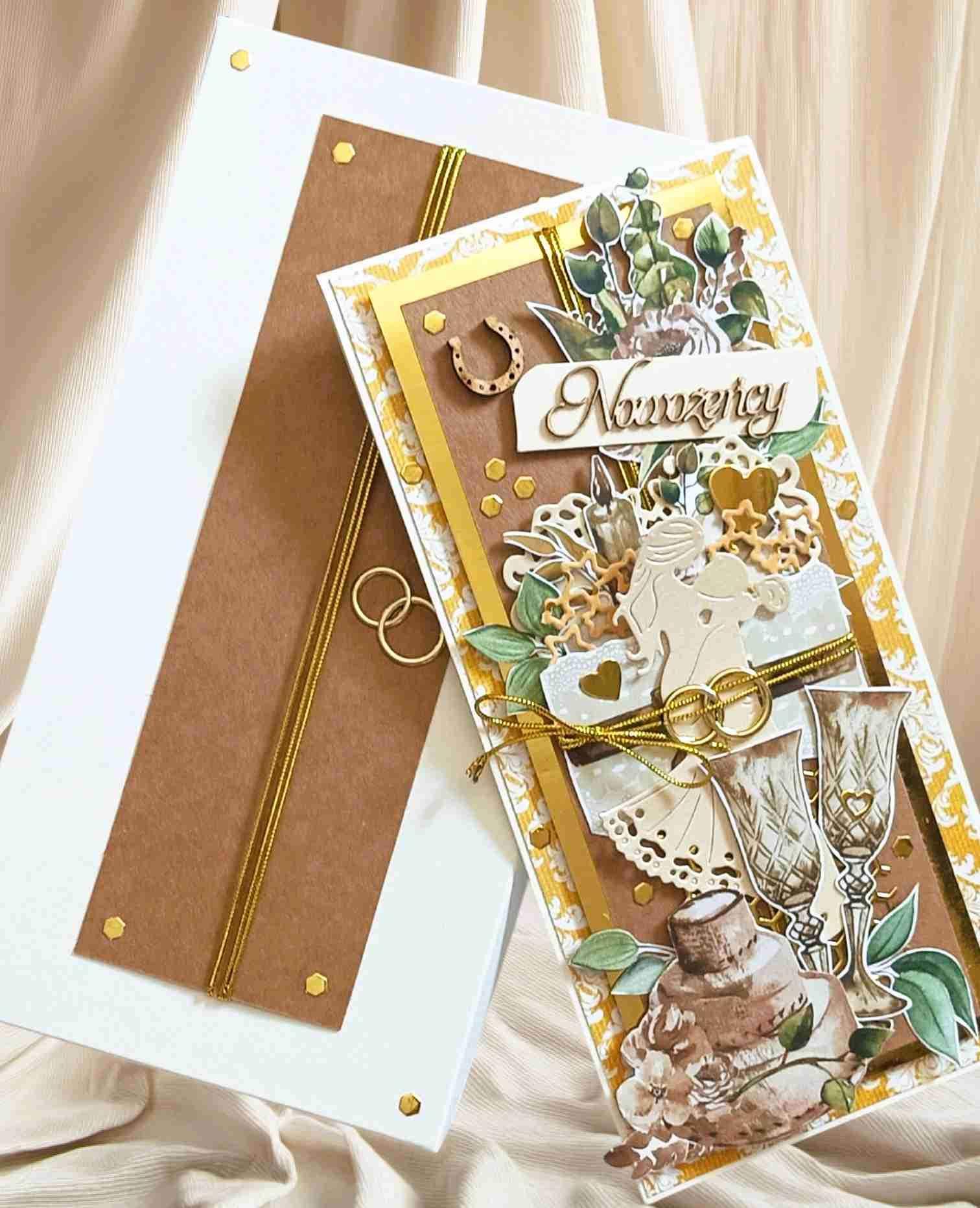 Ręcznie robiona kartka ślubna „Nowożeńcy” 3