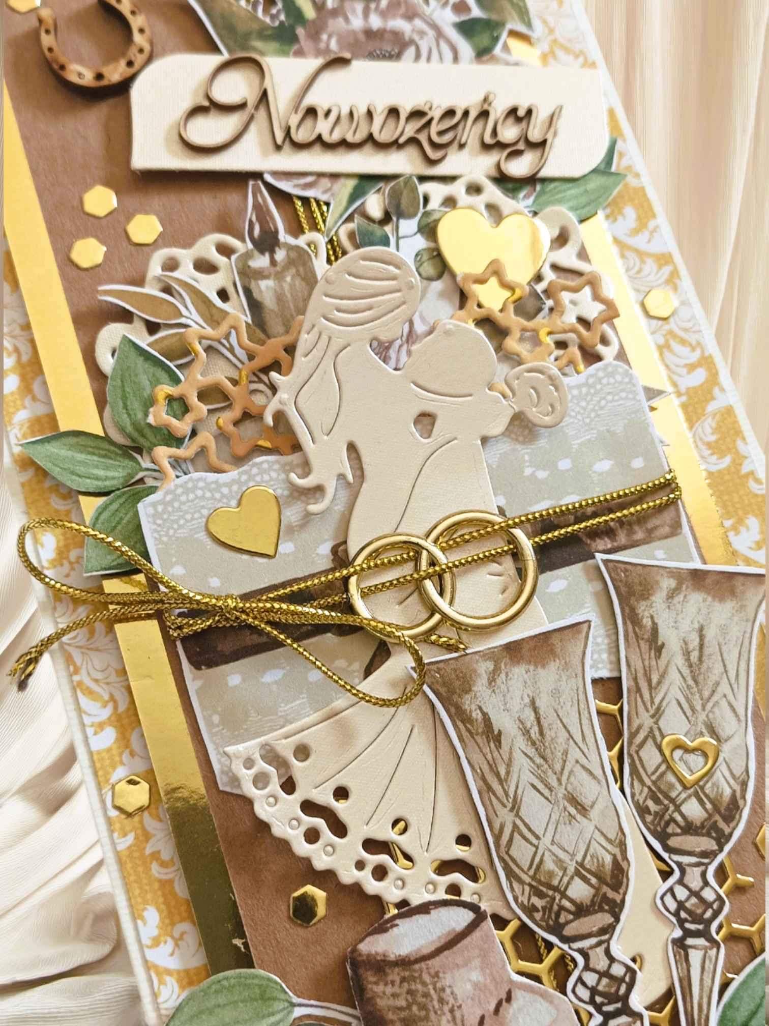 Ręcznie robiona kartka ślubna „Nowożeńcy” 4