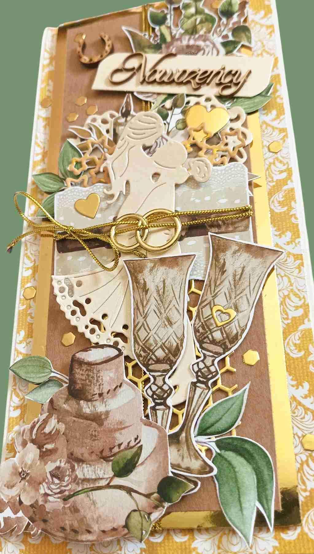 Ręcznie robiona kartka ślubna „Nowożeńcy” 5