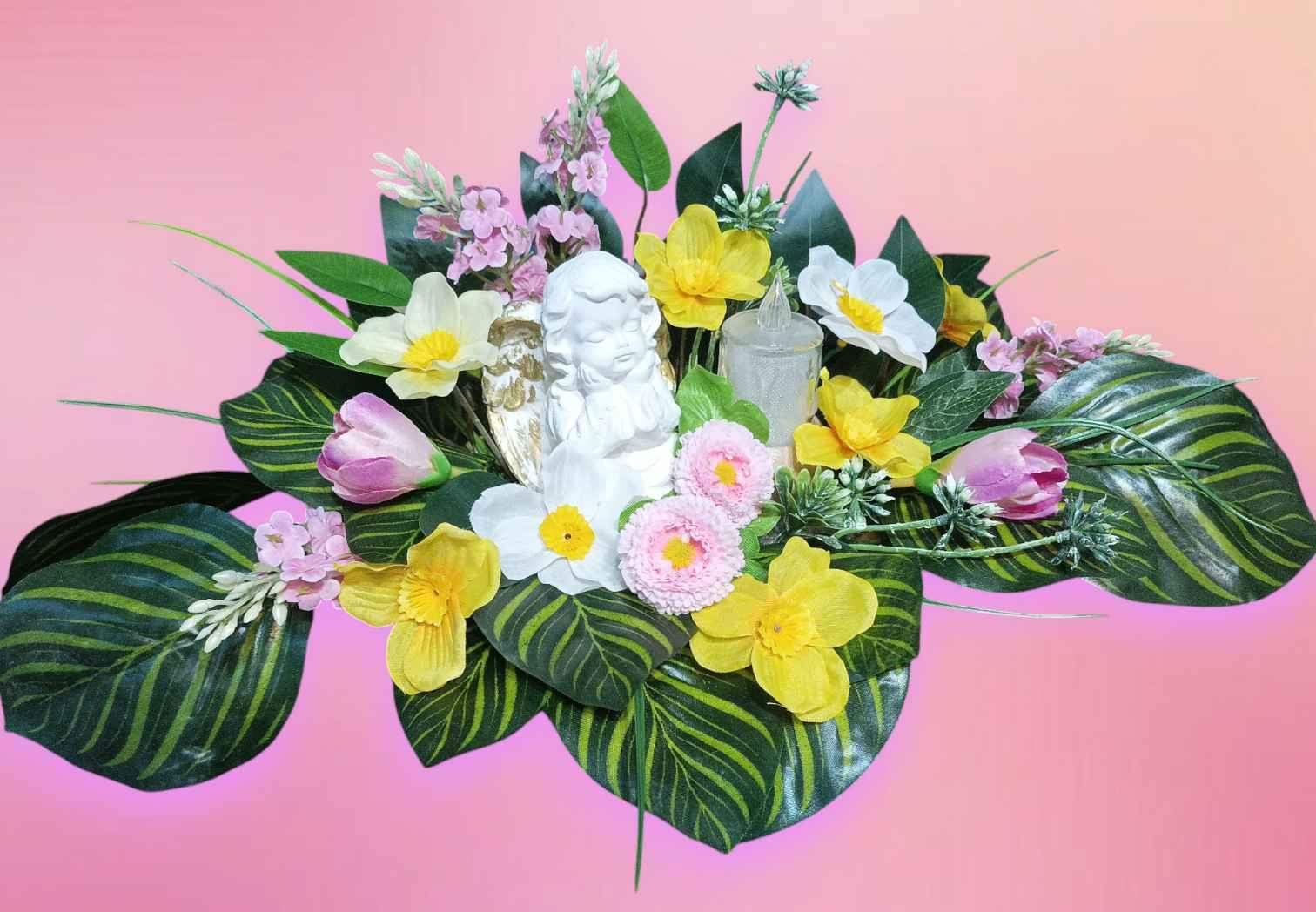 Dekoracja kwiatowa z aniołkiem #KNG006 2