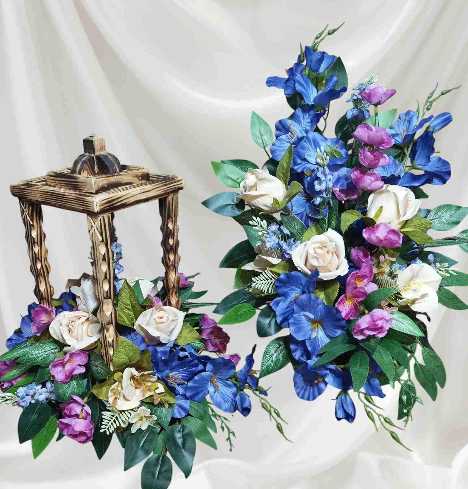 Komplet nagrobny wielobarwny z latarnią / Multicoloured grave ornament set with a lantern #KNG005 2